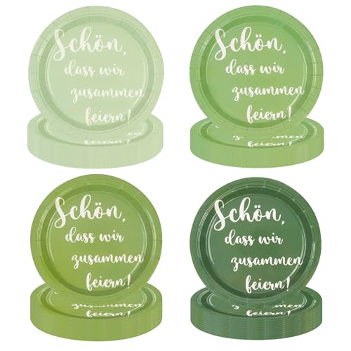 EVYIENEN 48 Stück Salbeigrün Farbverlauf Geburtstag Pappteller, Pappteller Partyset Spruch Schön, dass wir zusammen feiern, 4 Designs Für Zum Weihnachten Geburtstag Hochzeiten Jubiläums von EVYIENEN