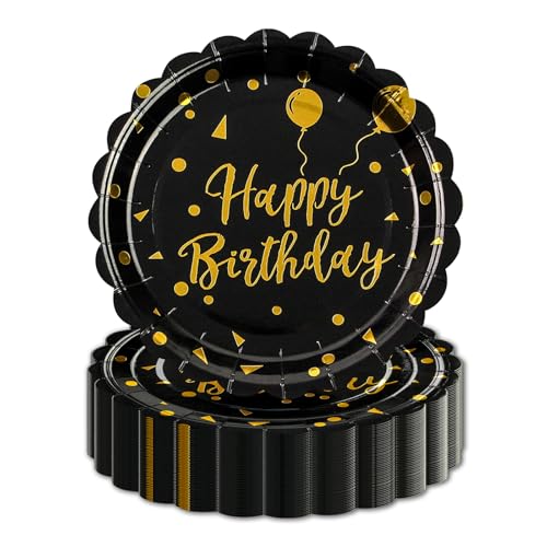 EVYIENEN 50 Stück Geburtstag Pappteller,17.8cm Einweg Schwarz und Gold Fächer Geburtstag skuchen Teller dekorative Abendessen Dessert Servierplatten für Party Supplies EVYIENEN 50 Stück Geburtstag Pappteller,17.8cm Einweg Schwarz und Gold Fächer Geburtstag skuchen Teller dekorative Abendessen Dessert Servierplatten für Party Supplies von EVYIENEN