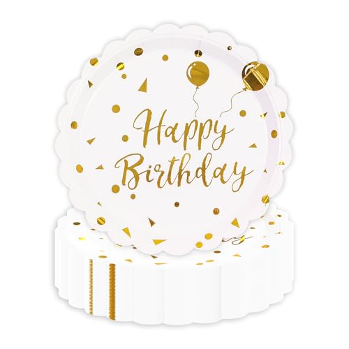 EVYIENEN 50 Stück Geburtstag Pappteller,17.8cm Einweg Weiß und Gold Fächer Geburtstag skuchen Teller dekorative Abendessen Dessert Servierplatten für Party Supplies EVYIENEN 50 Stück Geburtstag Pappteller,17.8cm Einweg Weiß und Gold Fächer Geburtstag skuchen Teller dekorative Abendessen Dessert Servierplatten für Party Supplies von EVYIENEN