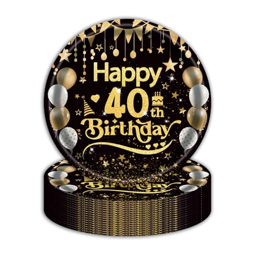 EVYIENEN 50 Stück Happy Birthday 40th Geburtstag Pappteller,17,8 cm Schwarz Gold Einwe Dessertteller Geburtstag Party Geschirr Pappteller Pappteller Set,40th Pappteller Tischdekoration für Picknicks EVYIENEN 50 Stück Happy Birthday 40th Geburtstag Pappteller,17,8 cm Schwarz Gold Einwe Dessertteller Geburtstag Party Geschirr Pappteller Pappteller Set,40th Pappteller Tischdekoration für Picknicks von EVYIENEN