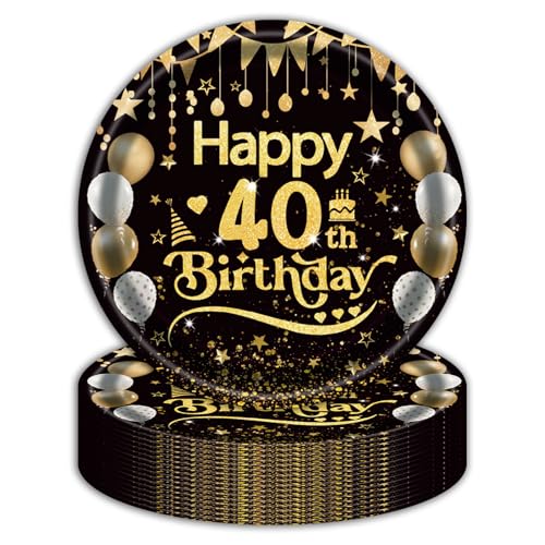 EVYIENEN 50 Stück Happy Birthday 40th Geburtstag Pappteller,22.9 cm Schwarz Gold Einwe Dessertteller Geburtstag Party Geschirr Pappteller Pappteller Set,40th Pappteller Tischdekoration für Picknicks EVYIENEN 50 Stück Happy Birthday 40th Geburtstag Pappteller,22.9 cm Schwarz Gold Einwe Dessertteller Geburtstag Party Geschirr Pappteller Pappteller Set,40th Pappteller Tischdekoration für Picknicks von EVYIENEN