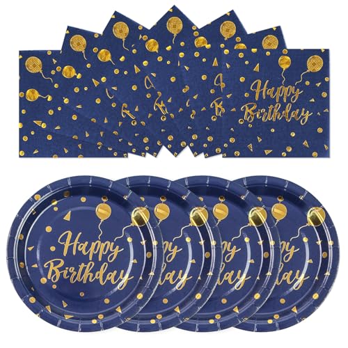 EVYIENEN 50 Stück Happy Birthday Blau und gold Pappteller und Servietten,25 x 17.8cm Dessertteller 25 x 16.5cm Servietten Party Einweg Set,Pappteller Geburtstag, Party Teller Set für Picknicks EVYIENEN 50 Stück Happy Birthday Blau und gold Pappteller und Servietten,25 x 17.8cm Dessertteller 25 x 16.5cm Servietten Party Einweg Set,Pappteller Geburtstag, Party Teller Set für Picknicks von EVYIENEN