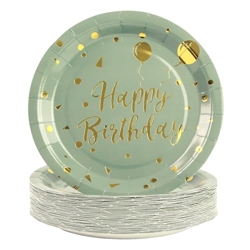 EVYIENEN 50 Stück Happy Birthday Salbeigrün Pappteller,17,8 cm Partyteller Goldfolie Party Einweg-Dessertteller-Set,Pappteller Geburtstag, Party Teller Set für Picknicks,Abschlussfeier EVYIENEN 50 Stück Happy Birthday Salbeigrün Pappteller,17,8 cm Partyteller Goldfolie Party Einweg-Dessertteller-Set,Pappteller Geburtstag, Party Teller Set für Picknicks,Abschlussfeier von EVYIENEN
