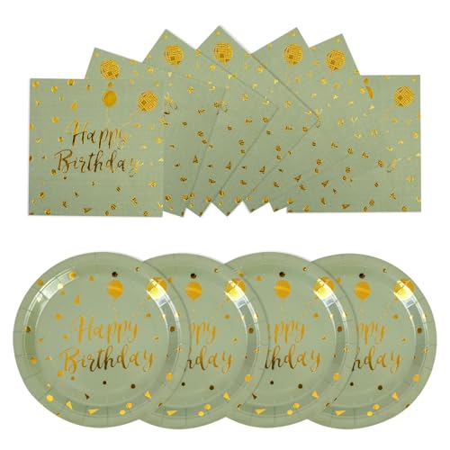 EVYIENEN 50 Stück Happy Birthday Salbeigrün Pappteller und Servietten,25 x 17.8cm Dessertteller 25 x 16.5cm Servietten Party Einweg Set,Pappteller Geburtstag, Party Teller Set für Picknicks EVYIENEN 50 Stück Happy Birthday Salbeigrün Pappteller und Servietten,25 x 17.8cm Dessertteller 25 x 16.5cm Servietten Party Einweg Set,Pappteller Geburtstag, Party Teller Set für Picknicks von EVYIENEN