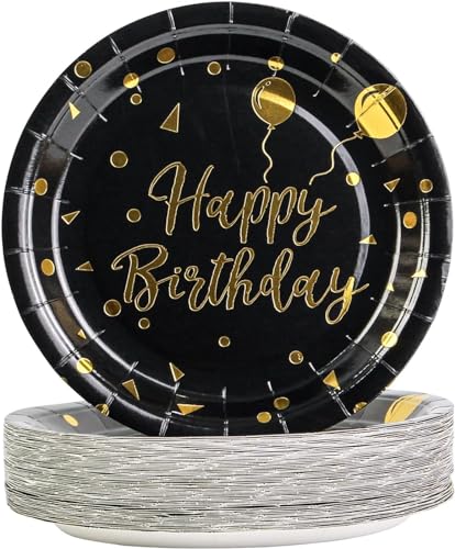 EVYIENEN 50 Stück Happy Birthday Schwarz und Gold Pappteller,17,8 cm Partyteller Goldfolie Party Einweg-Dessertteller-Set,Pappteller Geburtstag, Party Teller Set für Picknicks,Abschlussfeier EVYIENEN 50 Stück Happy Birthday Schwarz und Gold Pappteller,17,8 cm Partyteller Goldfolie Party Einweg-Dessertteller-Set,Pappteller Geburtstag, Party Teller Set für Picknicks,Abschlussfeier von EVYIENEN