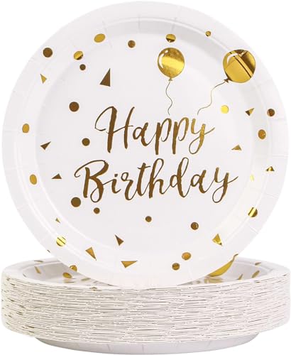 EVYIENEN 50 Stück Happy Birthday Weißgold Pappteller,17,8 cm Partyteller Goldfolie Party Einweg-Dessertteller-Set,Pappteller Geburtstag, Party Teller Set für Picknicks,Abschlussfeier EVYIENEN 50 Stück Happy Birthday Weißgold Pappteller,17,8 cm Partyteller Goldfolie Party Einweg-Dessertteller-Set,Pappteller Geburtstag, Party Teller Set für Picknicks,Abschlussfeier von EVYIENEN