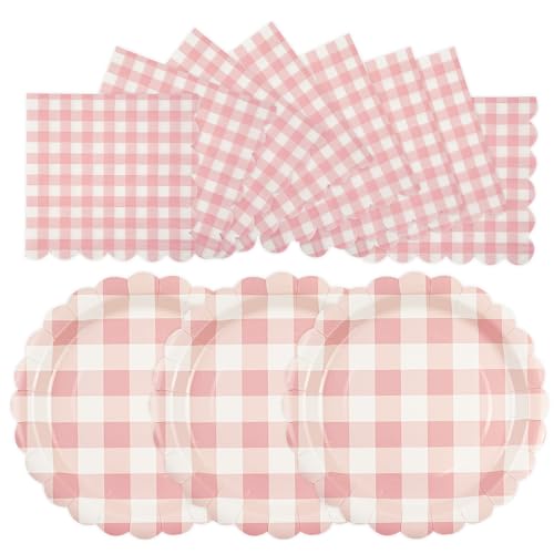 EVYIENEN 50 Stück Light Pink Fächerförmiger Pappteller und Servietten Set,25 x 17.8cm Dessertteller 25 x 16.5cm Servietten Party Einweg Set für Geburtstag Baby Dusche Party Supplies von EVYIENEN
