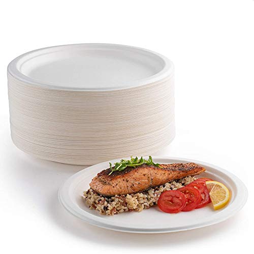 EVYIENEN 50 stück pappteller, 100% biologisch abbaubar und kompostierbar, umweltfreundlicher, strapazierfähiger, recycelbarer Essteller, perfekt für Picknicks, Grillabende (15.2cm) von EVYIENEN