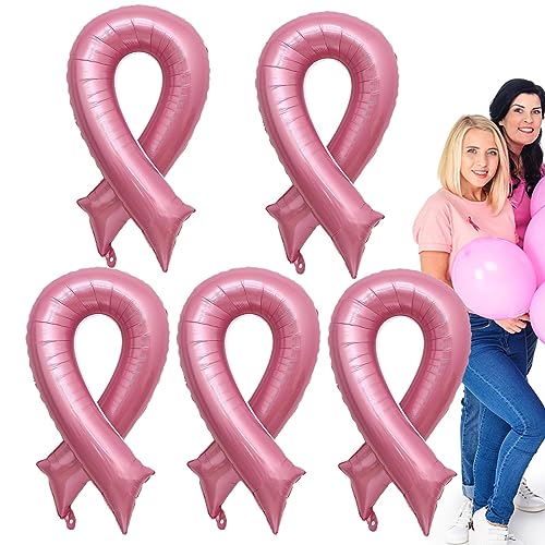 Brustkrebs-Bandballons,5 Stück Brustkrebs-Bewusstseinsband-Partybevorzugungsballons - Rosa Accessoires zur Brustkrebsaufklärung, Großartikel zur Brustkrebsaufklärung, Brustkrebsdekorationen Ewfas von EWFAS
