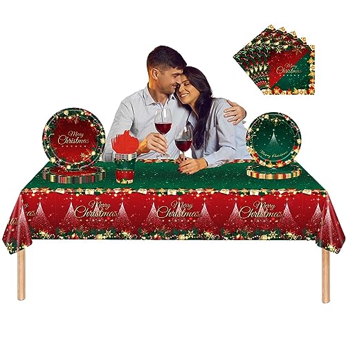 Weihnachts-Pappteller und -becher, 117-teiliges Set mit klassischen und kreativen Partytellern, -bechern und -servietten, Weihnachtsgeschirr, Weihnachtspartyzubehör für Weihnachtsfeieressen, Ewfas von EWFAS
