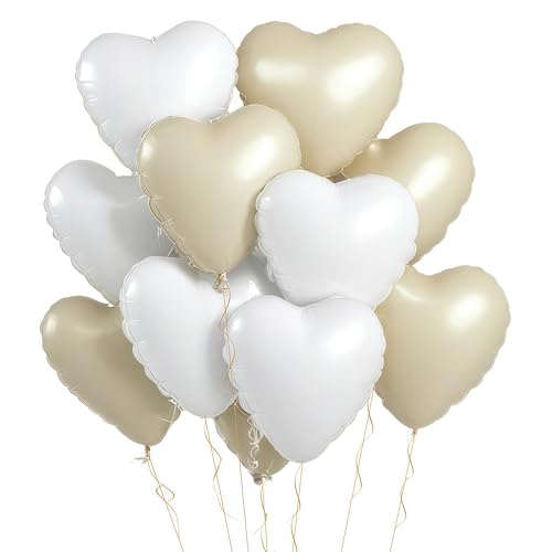 EWODEIEW Herz Folienballons, 18 Zoll Herz Helium Luftballons,Herzluftballons Beige Weiß,Hochzeit Herzballons Herzform Folienluftballon, Herzluftballons Valentinstag Geburtstag Verlobung Muttertag von EWODEIEW