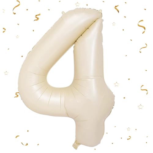 EWODEIEW Zahlen Luftballon 4 Beige,40 Zoll Luftballon Zahlen 4 Folien Ballon,Luftballon 4. Geburtstagsdeko Mädchen Riesen Folienballon 4. for Mädchen Jungen Birthday Party Geburtstag Dekor von EWODEIEW