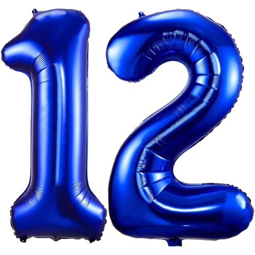 EWODEIEW Luftballon Zahlen 12 Blau,40 Zoll Blau Luftballon 12，Dunkelblau Zahlenballon 12 Helium Ballon Folienballon 12. Geburtstagsdeko for Mädchen Jungen Birthday Party Geburtstag Dekor von EWODEIEW
