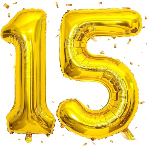 EWODEIEW Luftballon Zahlen 15 Gold,40 Zoll Luftballon 15 Gold Zahlenballon 15 Helium Ballon Folienballon 15. Geburtstagsdeko for Mädchen Jungen Birthday Party Geburtstag Dekor EWODEIEW Luftballon Zahlen 15 Gold,40 Zoll Luftballon 15 Gold Zahlenballon 15 Helium Ballon Folienballon 15. Geburtstagsdeko for Mädchen Jungen Birthday Party Geburtstag Dekor von EWODEIEW