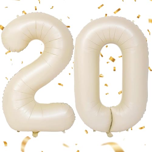 EWODEIEW Luftballon Zahlen 20 Beige,40 Zoll Beige Luftballon 20，Sandweiß Zahlenballon 20 Helium Ballon Folienballon 20. Geburtstagsdeko for Mädchen Jungen Birthday Party Geburtstag Dekor von EWODEIEW