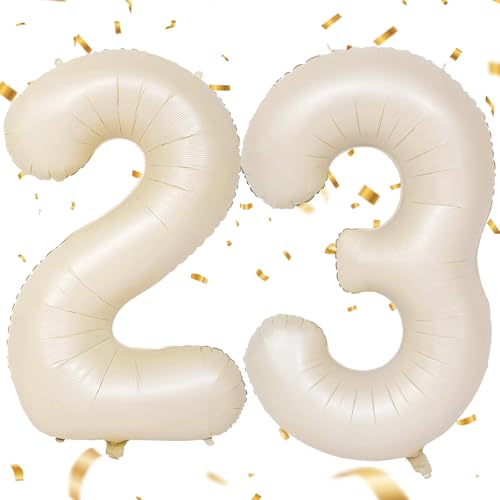 EWODEIEW Luftballon Zahlen 23 Beige,40 Zoll Beige Luftballon 23，Sandweiß Zahlenballon 23 Helium Ballon Folienballon 23. Geburtstagsdeko for Männer Frauen 23.Geburtstagsparty Jubiläum von EWODEIEW