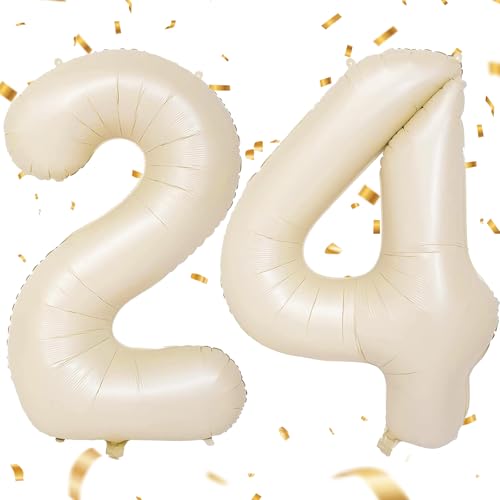 EWODEIEW Luftballon Zahlen 24 Beige,40 Zoll Beige Luftballon 24，Sandweiß Zahlenballon 24 Helium Ballon Folienballon 24. Geburtstagsdeko for Männer Frauen 24.Geburtstagsparty Jubiläum von EWODEIEW