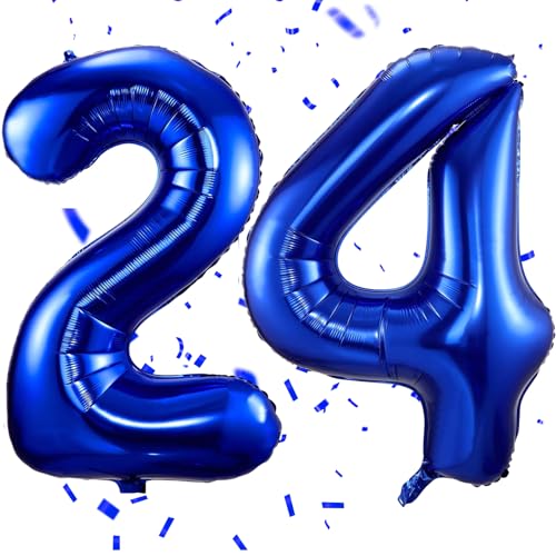 EWODEIEW Luftballon Zahlen 24 Blau,40 Zoll Blau Luftballon 24，Dunkelblau Zahlenballon 24 Helium Ballon Folienballon 24. Geburtstagsdeko for Männer Frauen 24.Geburtstagsparty Jubiläum von EWODEIEW