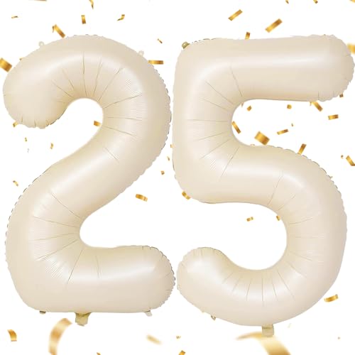 EWODEIEW Luftballon Zahlen 25 Beige,40 Zoll Beige Luftballon 25，Sandweiß Zahlenballon 25 Helium Ballon Folienballon 25. Geburtstagsdeko for Männer Frauen 25.Geburtstagsparty Jubiläum von EWODEIEW