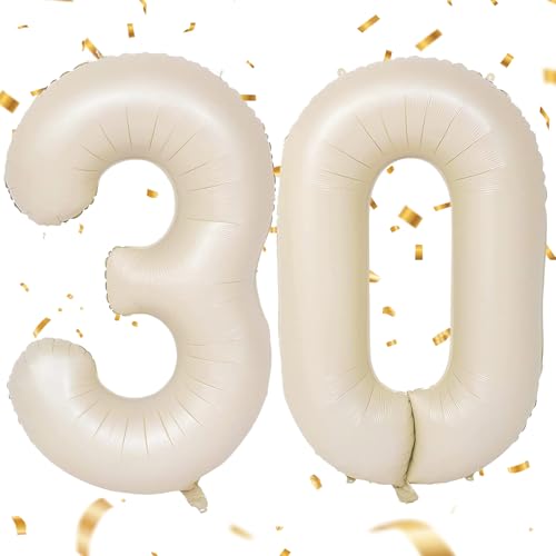EWODEIEW Luftballon Zahlen 30 Beige,40 Zoll Beige Luftballon 30，Sandweiß Zahlenballon 30 Helium Ballon Folienballon 30. Geburtstagsdeko for Männer Frauen 30.Geburtstagsparty Jubiläum von EWODEIEW