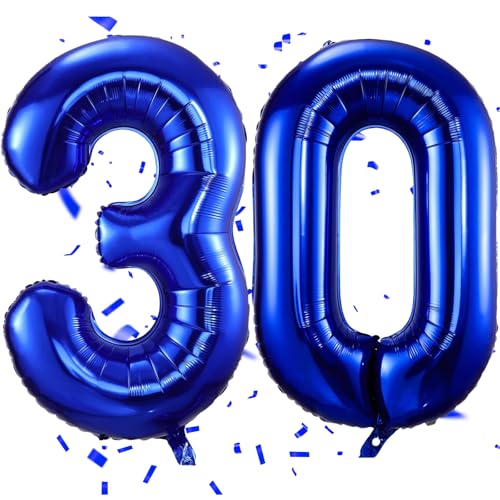 EWODEIEW Luftballon Zahlen 30 Blau,40 Zoll Blau Luftballon 30，Dunkelblau Zahlenballon 30 Helium Ballon Folienballon 30. Geburtstagsdeko for Männer Frauen 30.Geburtstagsparty Jubiläum von EWODEIEW
