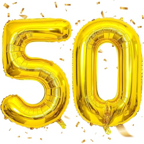 EWODEIEW Luftballon Zahlen 50 Gold,40 Zoll Luftballon 50 Gold Zahlenballon 50 Helium Ballon Folienballon 50. Geburtstagsdeko for Männer Frauen 50.Geburtstagsparty Jubiläum von EWODEIEW
