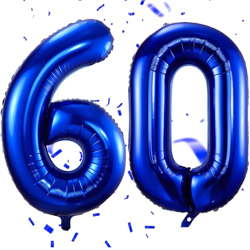 EWODEIEW Luftballon Zahlen 60 Blau,40 Zoll Blau Luftballon 60，Dunkelblau Zahlenballon 60 Helium Ballon Folienballon 60. Geburtstagsdeko for Männer Frauen 60.Geburtstagsparty Jubiläum von EWODEIEW
