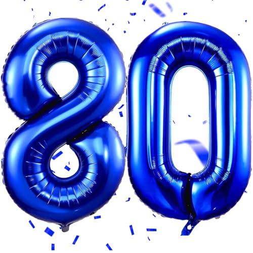 EWODEIEW Luftballon Zahlen 80 Blau,40 Zoll Blau Luftballon 80，Dunkelblau Zahlenballon 80 Helium Ballon Folienballon 80. Geburtstagsdeko for Männer Frauen 80.Geburtstagsparty Jubiläum von EWODEIEW
