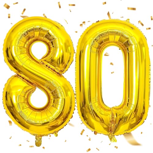EWODEIEW Luftballon Zahlen 80 Gold,40 Zoll Luftballon 80 Gold Zahlenballon 80 Helium Ballon Folienballon 80. Geburtstagsdeko for Männer Frauen 80.Geburtstagsparty Jubiläum von EWODEIEW