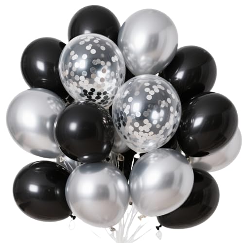 EWODEIEW Luftballons Silber Schwarz 60 Stück,12 Zoll Metallic Luftballons Silber, Konfetti Ballons Silber, Helium Balloons für Geburtstag Hochzeit Babyparty Valentinstag Silvester Deko EWODEIEW Luftballons Silber Schwarz 60 Stück,12 Zoll Metallic Luftballons Silber, Konfetti Ballons Silber, Helium Balloons für Geburtstag Hochzeit Babyparty Valentinstag Silvester Deko von EWODEIEW