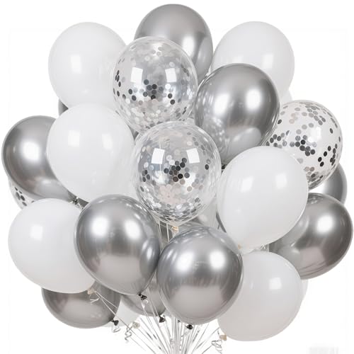 EWODEIEW Luftballons Silber Weiß,60 Stück Konfetti Silber Ballons, 12 Zoll Hochzeitsballons Metallic Silber Balloons mit Bändern für Geburtstag Hochzeit Babyparty Valentinstag Silvester Deko EWODEIEW Luftballons Silber Weiß,60 Stück Konfetti Silber Ballons, 12 Zoll Hochzeitsballons Metallic Silber Balloons mit Bändern für Geburtstag Hochzeit Babyparty Valentinstag Silvester Deko von EWODEIEW