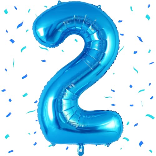 EWODEIEW Zahlen Luftballon 2 Blau,40 Zoll Luftballon Zahlen 2 Folien Ballon,Luftballon 2. Geburtstagsdeko Mädchen Riesen Folienballon 2. for Mädchen Jungen Birthday Party Geburtstag Dekor von EWODEIEW