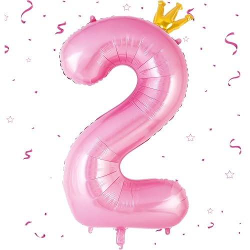 EWODEIEW Zahlen Luftballon 2 Rosa,40 Zoll Luftballon Zahlen 2 Folien Ballon,Luftballon 2. Geburtstagsdeko Mädchen Riesen Folienballon 2. for Mädchen Jungen Birthday Party Geburtstag Dekor von EWODEIEW
