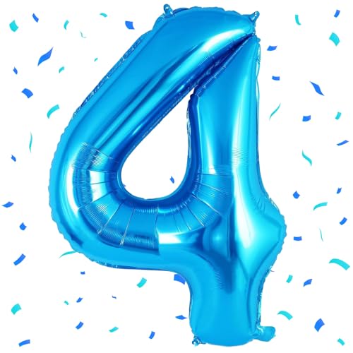 EWODEIEW Zahlen Luftballon 4 Blau,40 Zoll Luftballon Zahlen 4 Folien Ballon,Luftballon 4. Geburtstagsdeko Mädchen Riesen Folienballon 4. for Mädchen Jungen Birthday Party Geburtstag Dekor von EWODEIEW