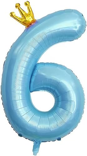 EWODEIEW Zahlen Luftballon 6 Blau Krone,40 Zoll Luftballon Zahlen 6 Folien Ballon,Luftballon 6. Geburtstagsdeko Mädchen Riesen Folienballon 6. for Mädchen Jungen Birthday Party Geburtstag Dekor von EWODEIEW