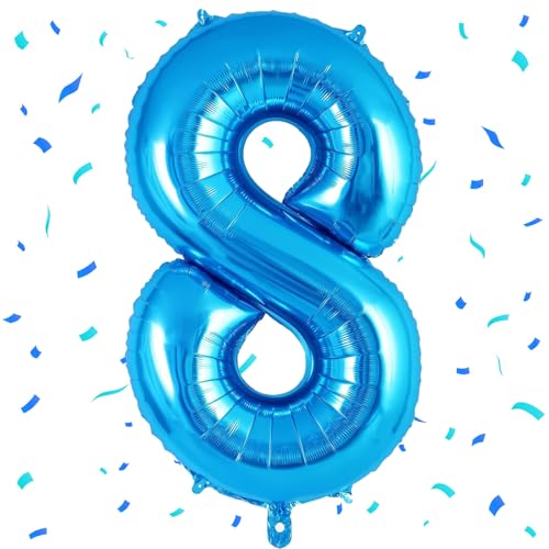 EWODEIEW Zahlen Luftballon 8 Blau,40 Zoll Luftballon Zahlen 8 Folien Ballon,Luftballon 8. Geburtstagsdeko Mädchen Riesen Folienballon 8. for Mädchen Jungen Birthday Party Geburtstag Dekor von EWODEIEW
