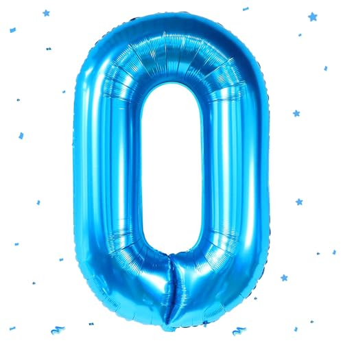 Geburtstag Zahlen Luftballon 0 jahre, 40" - 101cm Folienballon Geburtstagsdeko, Blau Folienballon Zahl 0 für Kinder, Zahlenballon 0, Blau Ballon Zahl 0 zum Jubiläum Party Deko - fliegt mit Helium von EWODEIEW