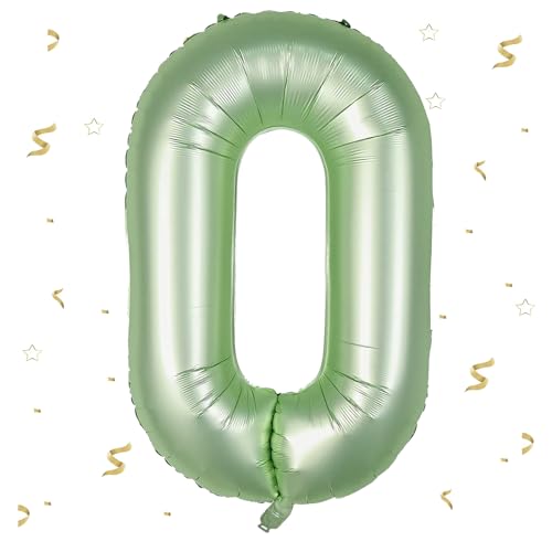 Geburtstag Zahlen Luftballon 0 jahre, 40" - 101cm Folienballon Geburtstagsdeko, Salbeigrün Folienballon Zahl 0 für Kinder,Mädchen, Olivgrün Zahlenballon 0, Ballon Zahl Deko - fliegt mit Helium von EWODEIEW