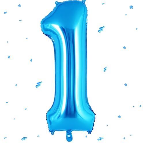 Geburtstag Zahlen Luftballon 1 jahre, 40" - 101cm Folienballon Geburtstagsdeko, Blau Folienballon Zahl 1 für Kinder, Zahlenballon 1, Blau Ballon Zahl 1 zum Jubiläum Party Deko - fliegt mit Helium von EWODEIEW