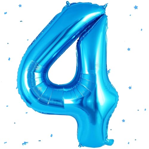 Geburtstag Zahlen Luftballon 4 jahre, 40" - 101cm Folienballon Geburtstagsdeko, Blau Folienballon Zahl 4 für Kinder, Zahlenballon 4, Blau Ballon Zahl 4 zum Jubiläum Party Deko - fliegt mit Helium von EWODEIEW