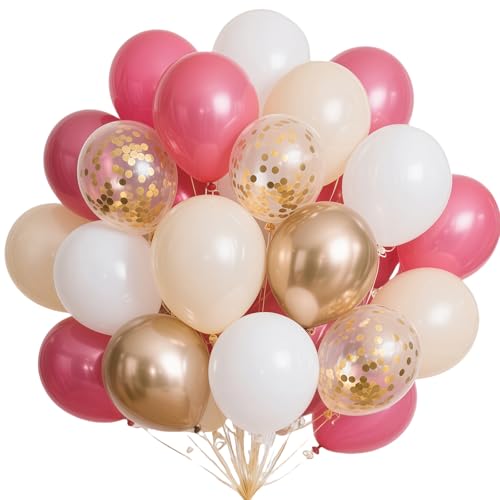 Luftballons Rosa Rosegold, 60 Stück Luftballons Altrosa, Pink Retro Rosa Elfenbeinweiß Luftballons, Vintage Rosa Ballon mit Metallic Gold Konfetti Ballons, Rosa Luftballons Mädchen Geburtstag von EWODEIEW