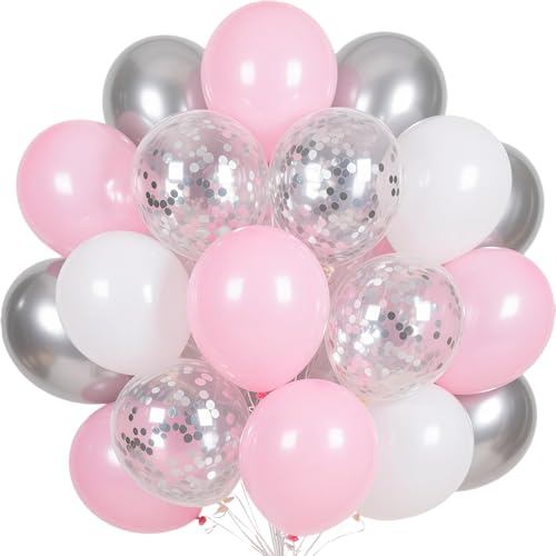 Luftballons Rosa Weiß Silber 60 Stück ,12 Zoll Silber Konfetti Latex Ballons, Pastell Rosa Weiß Luftballons, Silber Metallic Helium Balloons für Mädchen Babyparty Geburtstagdeko Party Dekoration Luftballons Rosa Weiß Silber 60 Stück ,12 Zoll Silber Konfetti Latex Ballons, Pastell Rosa Weiß Luftballons, Silber Metallic Helium Balloons für Mädchen Babyparty Geburtstagdeko Party Dekoration von EWODEIEW