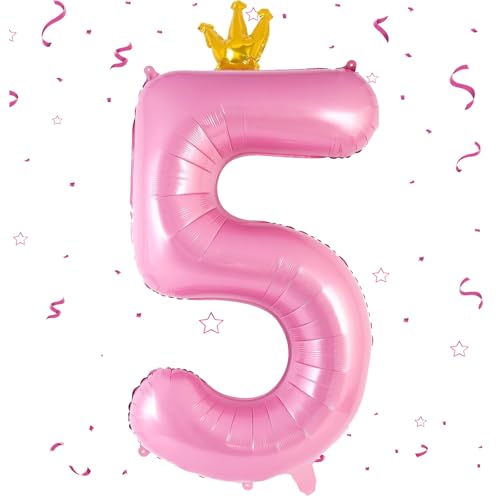 Zahlen Luftballon 5 Rosa,40 Zoll Luftballon Zahlen 5 Folien Ballon,Luftballon 5. Geburtstagsdeko Mädchen Riesen Folienballon 5. for Mädchen Jungen Birthday Party Geburtstag Dekor von EWODEIEW