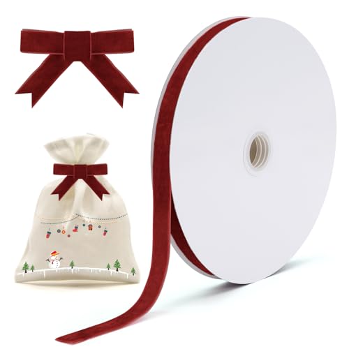 EWOID Rotes Samtband, 1,5 cm × 22 m, Weihnachts-Samtband, einseitiges Samtband, Vintage-Samtband für Weihnachtsschmuck, Geschenkverpackung, Schleifenherstellung, Hochzeit und DIY Handwerk Ornamente von EWOID