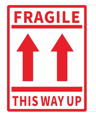 1.000 Fragile This Way Up Paketaufkleber, groß, 80 mm x 60 mm, selbstklebende Etiketten, 2 Rollen mit je 500 Stück von EWS PRODUCTS