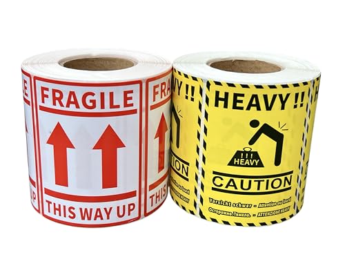 1.000 Paket-Warnaufkleber, 500 Stück von jedem Stil auf Rolle, 80 mm x 60 mm, "Fragile This Way Up", starke Vorsicht, stark haftende Aufkleber von EWS PRODUCTS