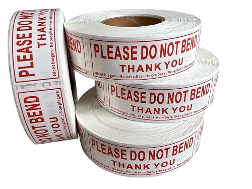 2.000 Paket-Warnetiketten mit Aufschrift "Please Do Not Bend", Größe 25 mm x 76 mm, 500 Stück pro Rolle, stark selbstklebende Aufkleber, 4 Rollen von EWS PRODUCTS