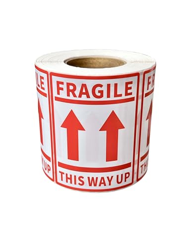 500 Stück Fragile This Way Up Paketaufkleber, groß, 80 mm x 60 mm, selbstklebende Etiketten, Rolle mit 500 Stück von EWS PRODUCTS