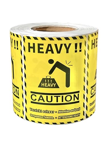 500 x Warnaufkleber "Heavy Caution", große Größe, 80 mm x 60 mm, selbstklebende Etiketten, Rolle mit 500 Stück von EWS PRODUCTS