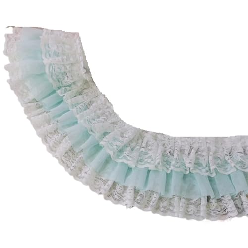 11CM Wide Three Layers Pleated Chiffon Fabric Lace Embroidery Fringe Ribbon Ruffle Trim Dolls Clothes Dress Sewing Decor(Light Blue) von EWUHYFP